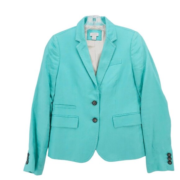 J. Crew Jackets & Blazers - J. CREW Factory Schoolboy Blazer 100% Linen Teal Blue Size 0